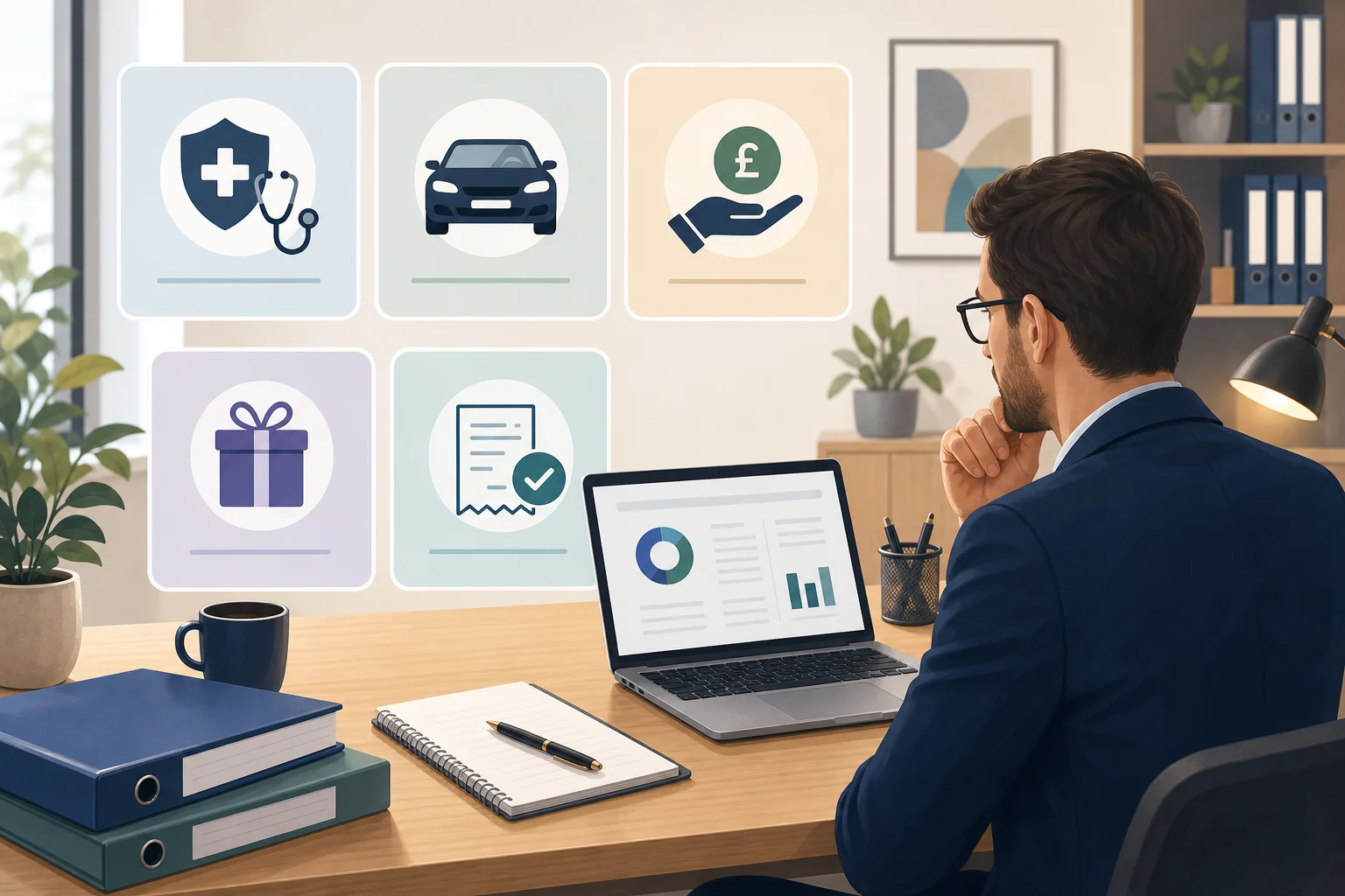 Employer reviewing employee benefits and expenses records before preparing P11D forms for the 2025/26 tax year