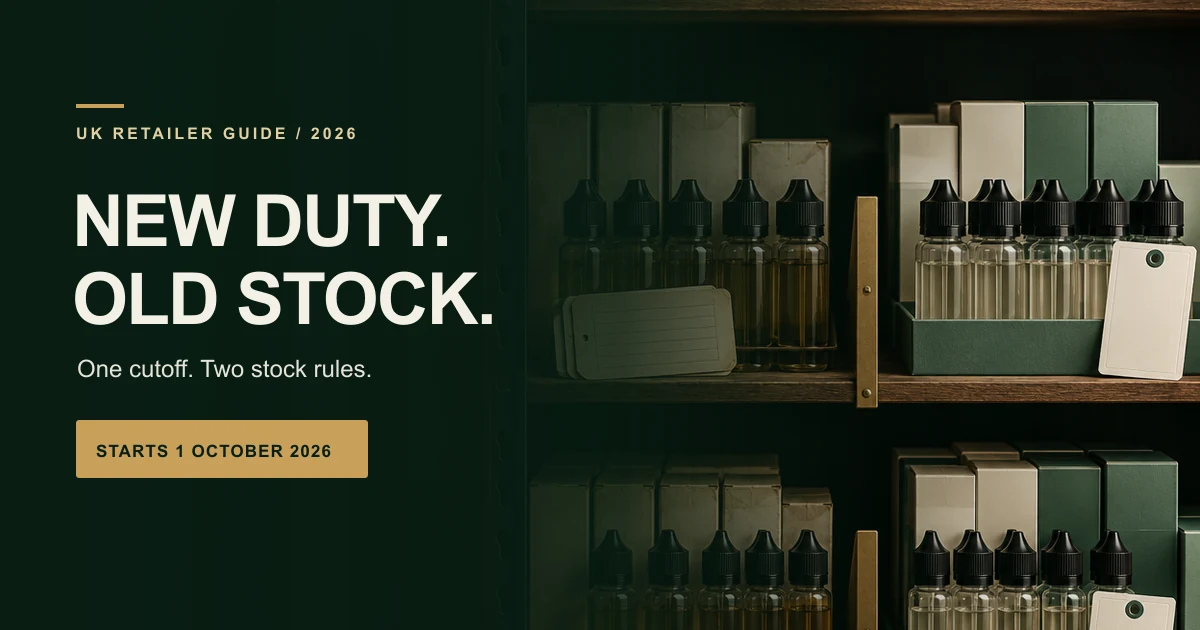 Cover image for Vaping Products Duty UK 2026: Retailer Guide to Stock, Costs and Stamps