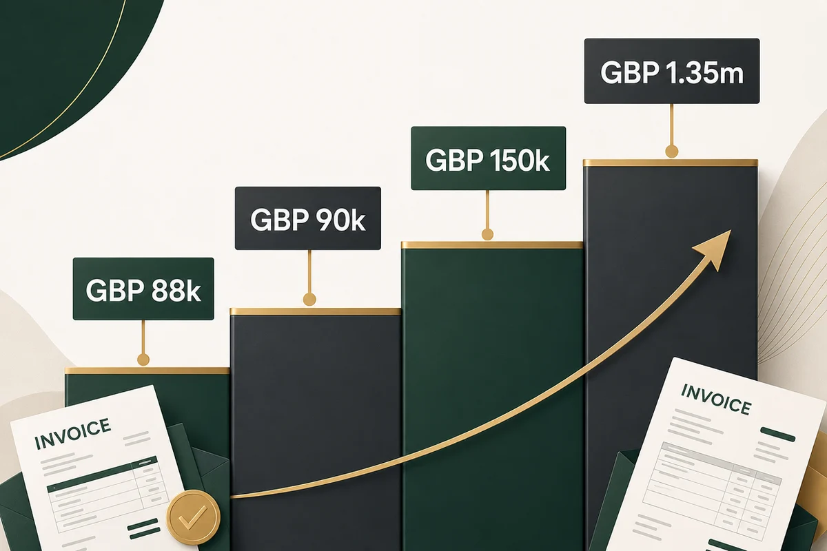 Threshold ladder graphic for VAT registration, deregistration, Flat Rate Scheme, Cash Accounting Scheme and Annual Accounting Scheme