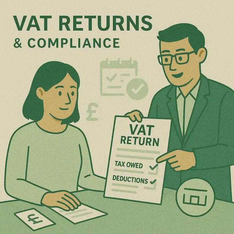 Accountant preparing quarterly VAT returns with MTD-compliant software on dual monitors